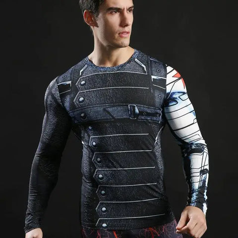 Camisetas de compresión de manga larga con estampado 3D de superhéroes