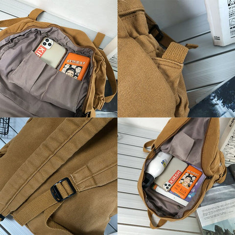 Solid Colour Retro Women Backpack