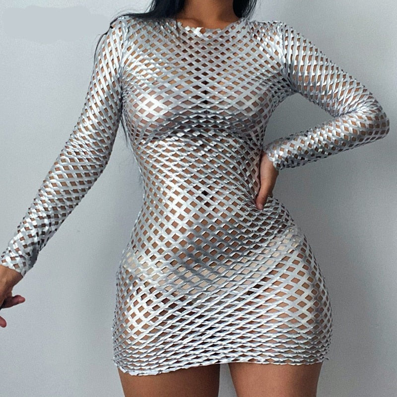 Voguable  Long Sleeve Cut Out Solid Skinny Mini Dress Winter Party Club Elegant Outfits Y2K
