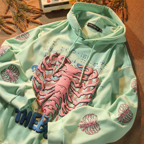 Streetwear Khaki Y2K Tops Skull print Grunge Gothi Oversized Hoodie Streetwear Wohip-hop Kawaii FeSweatshirts