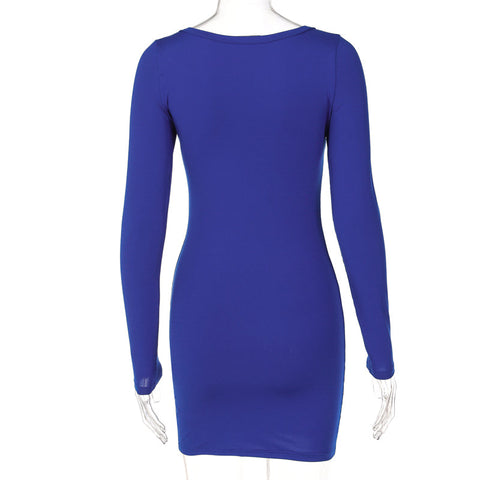 Voguable  Diamond Bandage Pure Color V Neck Skinny Mini Dress Bodycon Party Streetwear Concise Y2K