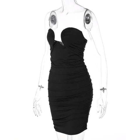 Voguable  Off Shoulder Solid Sleeveless Heart Draped Revealing Mini Dress  Bodycon Elegant Casual Party Club Y2K