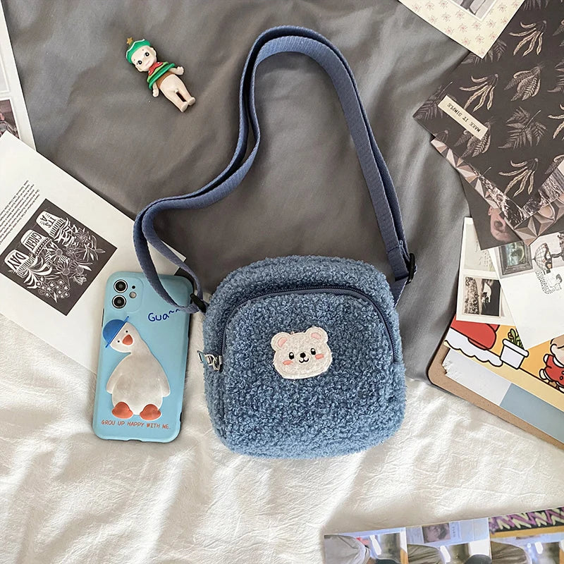 Bolso de hombro de peluche con forma de oso kawaii