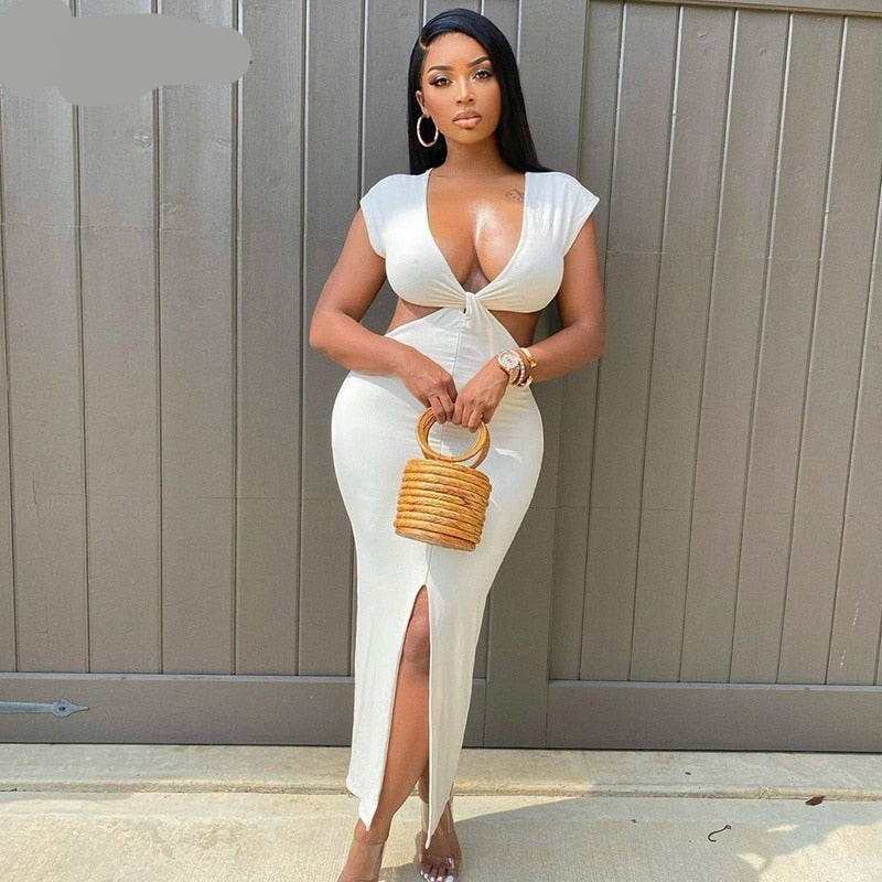 Voguable Sleeveless Backless Hollow Up Long Dress Streetwear Outfits Solid Club Clothing Y2K