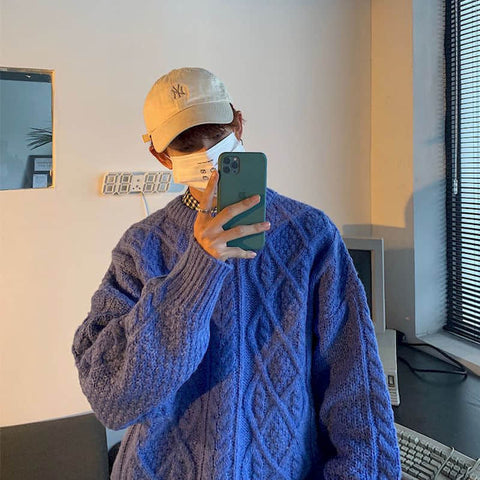 Voguable y2k Jerseys winter Korean solid color warm sweater simple Japanese O-neck pullover all-match lovers knit sweater top