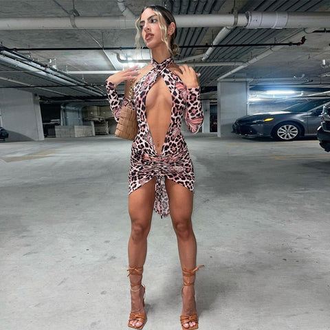 Voguable outfits  Long Removable Sleeves Backless Butterfly Print Hollow Out Dress Fall Streetwear Y2K