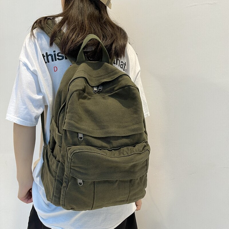 Einfarbiger Retro-Rucksack für Damen