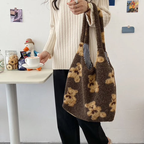 Plush Teddy Bear Reversible Tote Bag