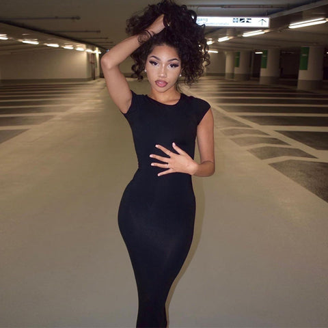 Voguable  Short Sleeve O-Neck Solid Bodycon Dress Streetwear Y2K Party Casual Club