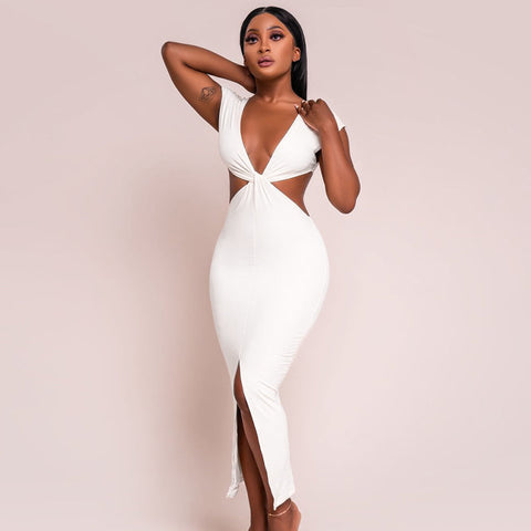 Voguable Sleeveless Backless Hollow Up Long Dress Streetwear Outfits Solid Club Clothing Y2K