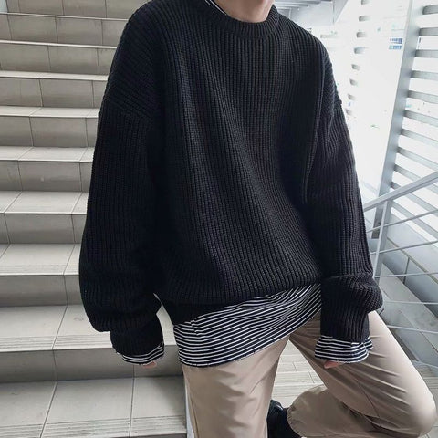 Voguable Y2K O-neck sweater for winter casual base jerseys oversize lightweight Korean hip hop sweater