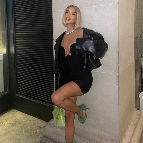 Voguable  Off Shoulder Solid Sleeveless Heart Draped Revealing Mini Dress  Bodycon Elegant Casual Party Club Y2K