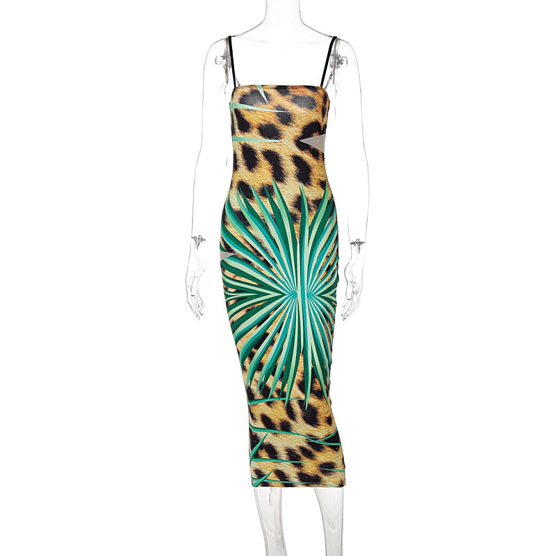 Voguable  Sleeveless Backless Hollow Out Slip Bodycon Leopard Print Maxi Dress Slim Party Elegant Club Y2K Robe Outfit