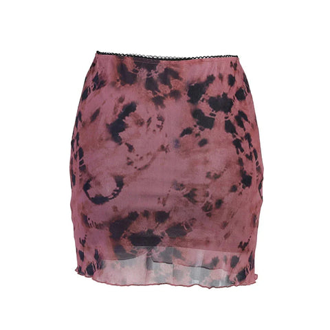 Mini Skirt Sheer Tie-dye Print High Waist Mesh Bodycon Skirt with Lining y2k Clothes E Girl Streetwear