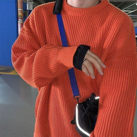Voguable Y2K O-neck sweater for winter casual base jerseys oversize lightweight Korean hip hop sweater