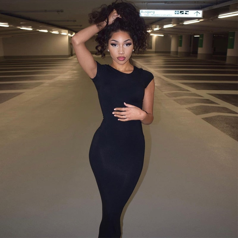 Voguable  Short Sleeve O-Neck Solid Bodycon Dress Streetwear Y2K Party Casual Club