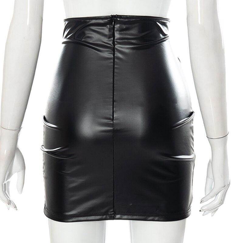 Voguable  Pu Leather High Waist Folds Zipper Mini Skirt  Elegant Streetwear Party Clothings Y2K