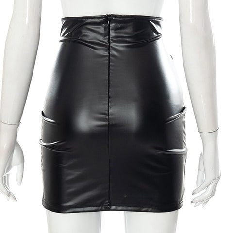 Voguable  Pu Leather High Waist Folds Zipper Mini Skirt  Elegant Streetwear Party Clothings Y2K