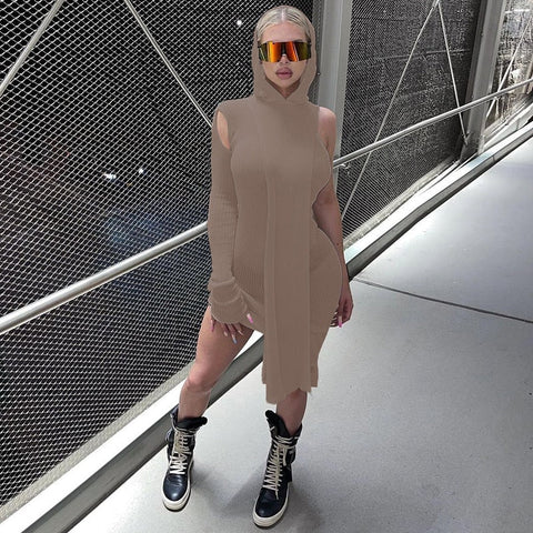 Voguable   Solid Hollow Out Single Shoulder Long Sleeves With Detachable Hooded Drawstrings  Y2K Casual Outfits