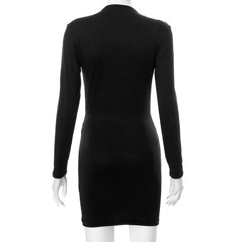 Voguable  Solid Hollow Out Revealing Long Sleeves Mini Dress Bodycorn Elegant Party Club Outfits Y2K
