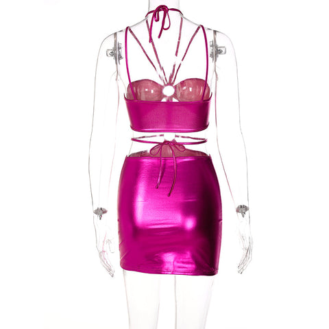 Voguable  Solid Sleeveless Bodycon Halter Hollow Out Mini Dress  Streetwear Outfits Y2K
