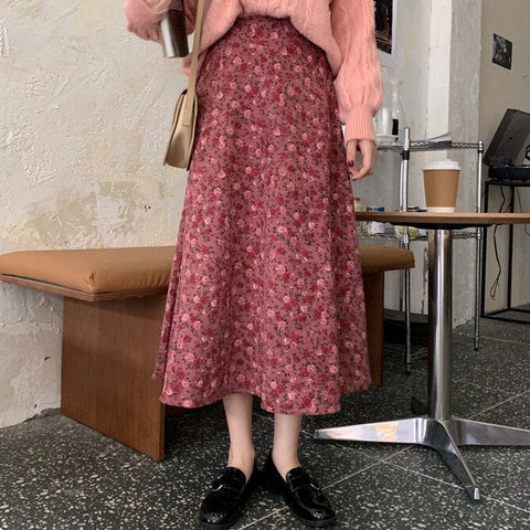 Rose Corduroy Midi Skirt