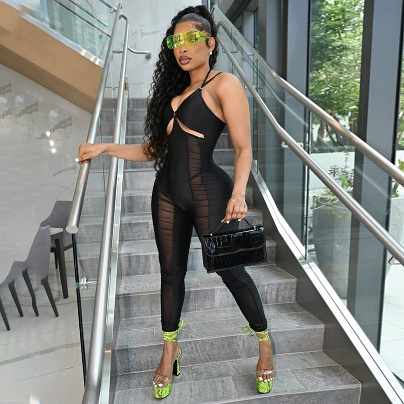Voguable   Sleeveless Backless Patchwork See Through Jumpsuit Streetwear Outfits Y2K Robe Kpytomoa