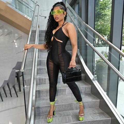Voguable   Sleeveless Backless Patchwork See Through Jumpsuit Streetwear Outfits Y2K Robe Kpytomoa