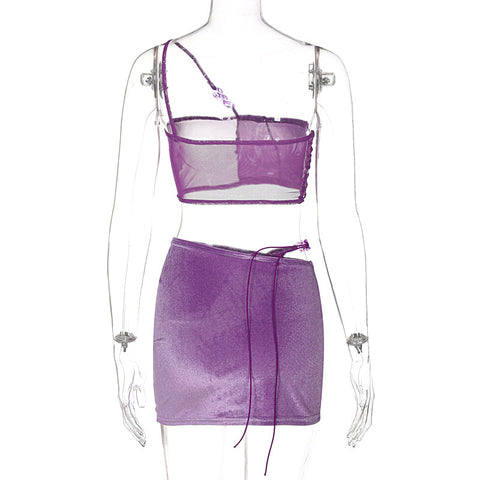 Voguable  Solid Slip Navel Sleeveless See Through Top Mini Dress Set Bodycon Party Elegant Club Y2K Robe Beach