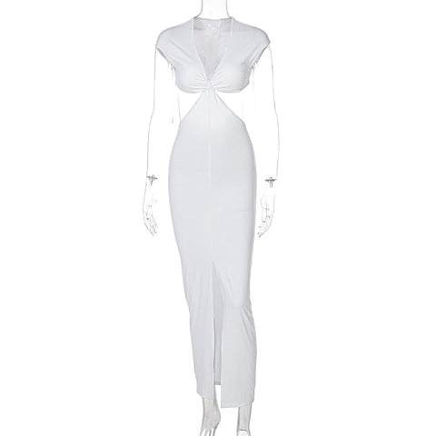 Voguable Sleeveless Backless Hollow Up Long Dress Streetwear Outfits Solid Club Clothing Y2K