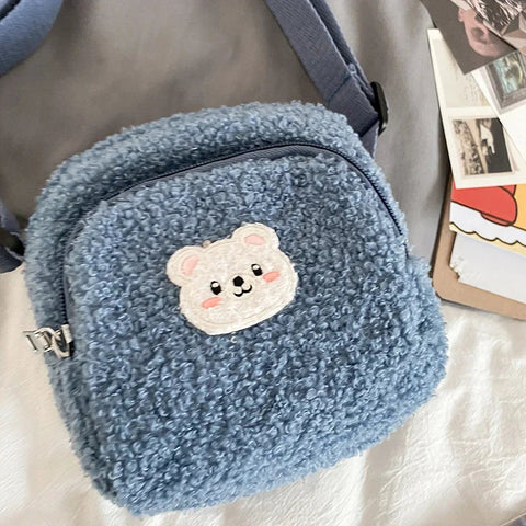 Bolso de hombro de peluche con forma de oso kawaii