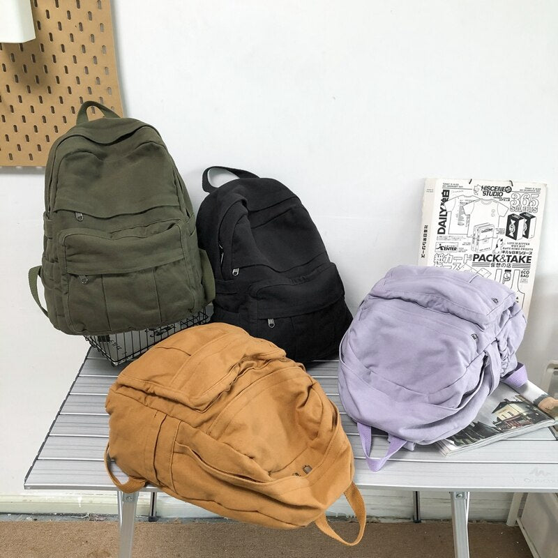 Solid Colour Retro Women Backpack