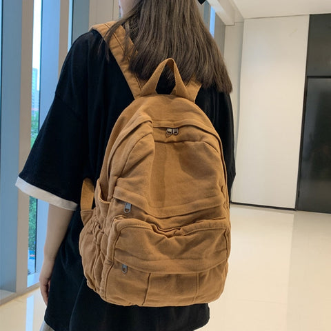 Einfarbiger Retro-Rucksack für Damen