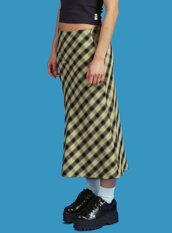 Y2K E-Girls Streetwear Vintage 90s Plaid High Waist Brown Midi Skirts Indie Aesthetics Printing A-Line Long Skirt