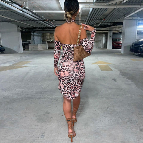 Voguable outfits  Long Removable Sleeves Backless Butterfly Print Hollow Out Dress Fall Streetwear Y2K