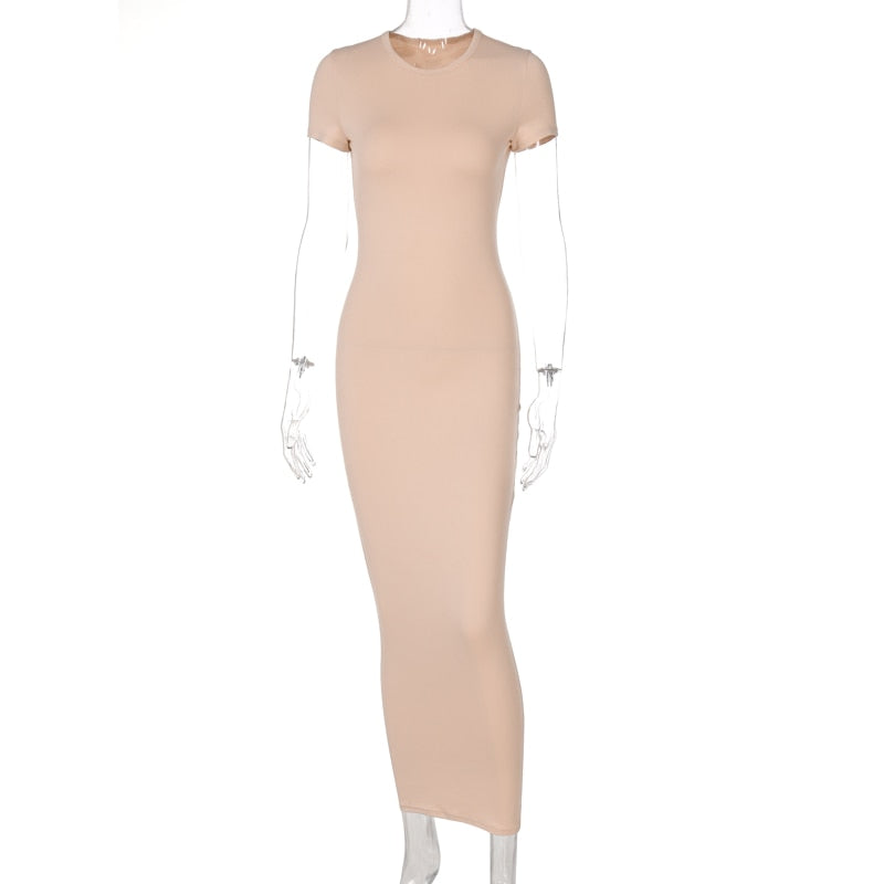 Voguable  Short Sleeve O-Neck Solid Bodycon Dress Streetwear Y2K Party Casual Club