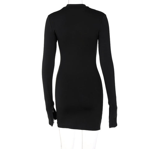 Voguable Long Flare Sleeve O Neck Bodycon Hollow Out Mini Dress Winter Outfit Y2K Slim Streetwear