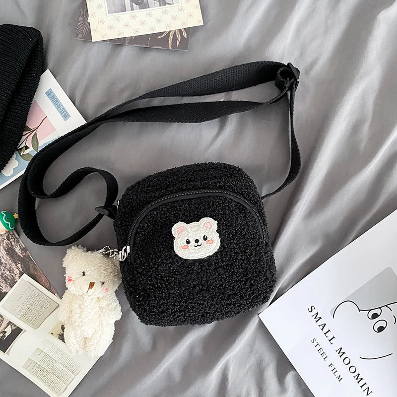 Bolso de hombro de peluche con forma de oso kawaii