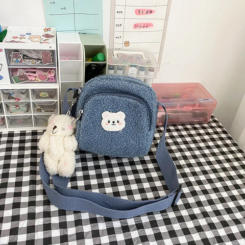 Bolso de hombro de peluche con forma de oso kawaii