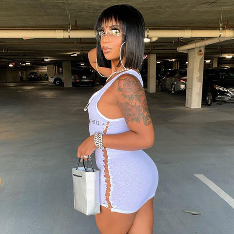 Voguable Sleeveless  Mini Dress Patchwork  With Corset Patchwork Zipper Bodycon Streetwear Casual Y2K