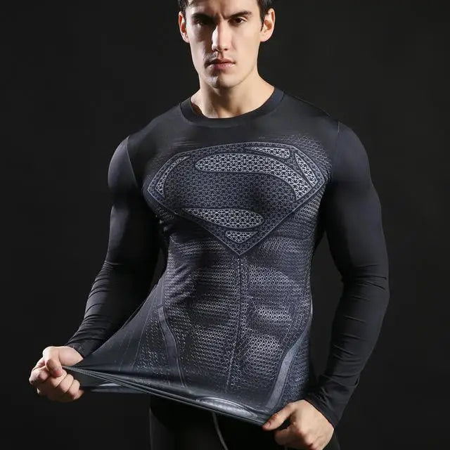 Camisetas de compresión de manga larga con estampado 3D de superhéroes