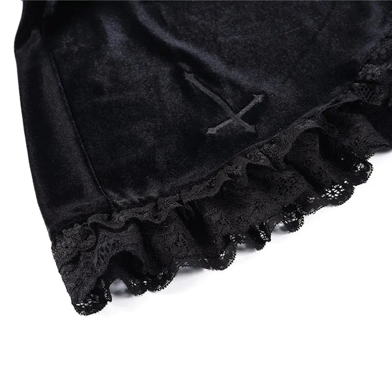 Punk Gothic Skirt 2000s Black Dark Academia Cross Print High Waist Pleated A-line Skirt y2k Vintage Lace Skirts
