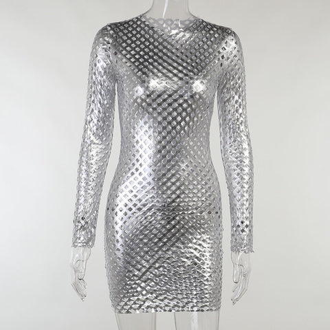 Voguable  Long Sleeve Cut Out Solid Skinny Mini Dress Winter Party Club Elegant Outfits Y2K