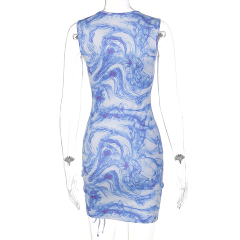 Voguable  Bandage Drawstrings Sleeveless Hollow Out Ruched Solid Bodycon Mini Dress  Streetwear Y2K Party Club