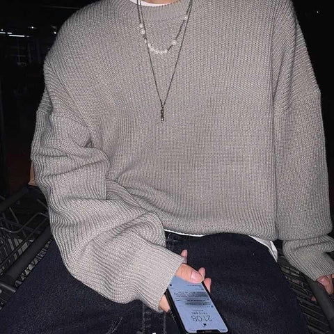 Voguable Y2K O-neck sweater for winter casual base jerseys oversize lightweight Korean hip hop sweater