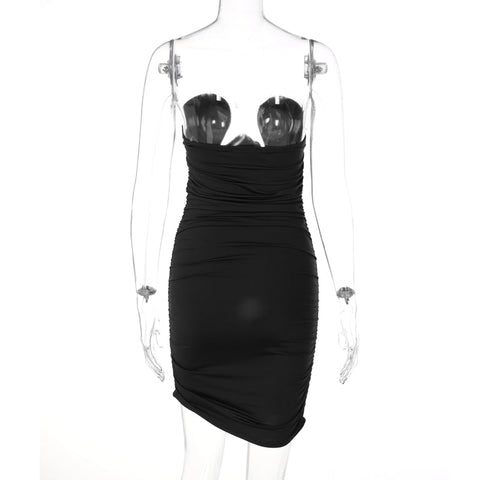 Voguable  Off Shoulder Solid Sleeveless Heart Draped Revealing Mini Dress  Bodycon Elegant Casual Party Club Y2K