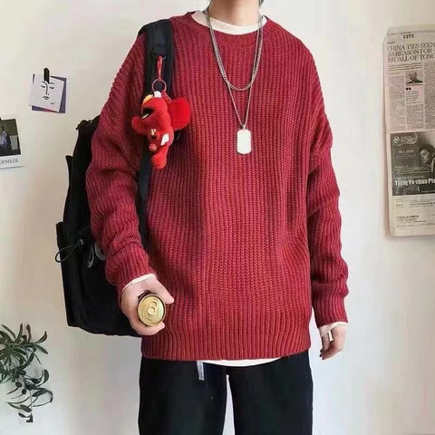 Voguable Y2K O-neck sweater for winter casual base jerseys oversize lightweight Korean hip hop sweater