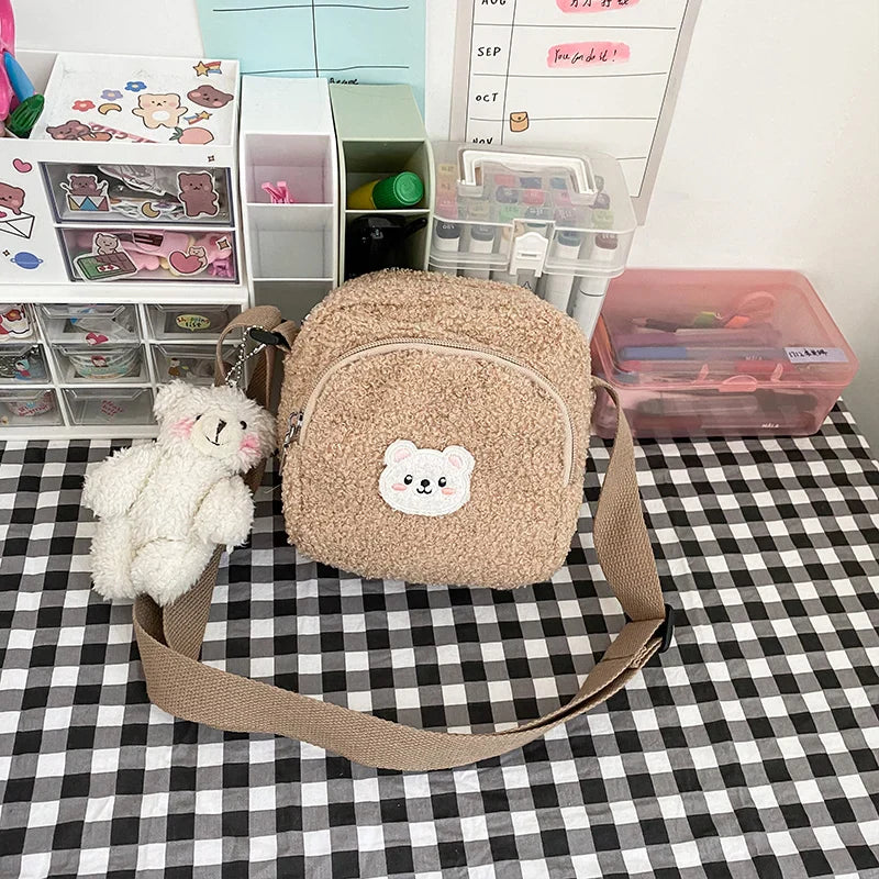 Bolso de hombro de peluche con forma de oso kawaii