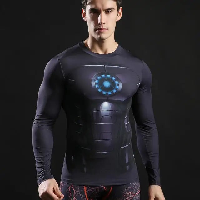 Camisetas de compresión de manga larga con estampado 3D de superhéroes