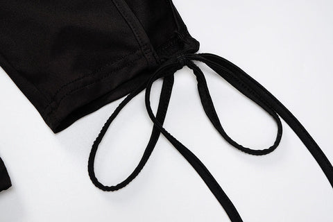 Voguable Solid Long Sleeves O Neck Cut Out Drawstrings Bandage Playsuit  Fall Bodycon Party Club Elegant Y2K